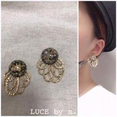 39 再販 ぷっくり キラキラ パール 金箔 クリア 2way ピアス