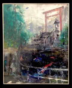 絵画　一点物　F50号油絵　micchan作 絵画金魚MICCHAN作
