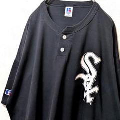 ラッセルアスレチックMLBホワイトソックス33ハーフボタン Tシャツ黒2XL古着