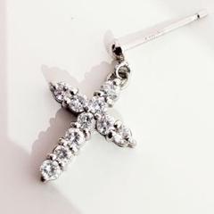 K18 ダイヤ 0.25ct クロス ピアス K18WG ダイヤモンド