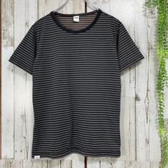 ☆EDWIN☆Tシャツ M ボーダー 半袖 グレー クルーネック サイドスリット