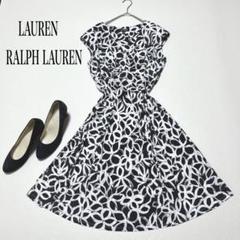 LAUREN RALPH LAUREN 総柄 ノースリーブワンピース ストレッチ