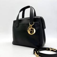 【美品】Dior 2way ハンドバッグ ショルダー レザー チャーム ブラック