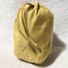 PRADA プラダ 巾着ポーチ ナイロン 三角プレート イエロー 黄色 ミニ PRADA - 希少 PRADA 巾着 イエロー 黄色 ポーチ 巾着バッグ