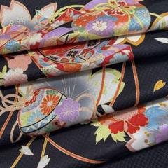 着物はぎれ 正絹 まり大桜 黒地 145cm