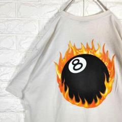 STUSSY Tシャツ 8ボール ファイヤーボール フレイム 黒タグ L 白