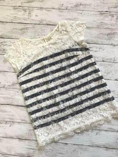 【ペルルペッシュ】レースボーダー カットソー Tシャツ 透け感