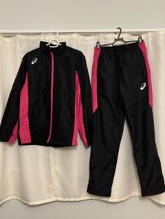 asics アシックス ウィンドブレーカー 上下セット ピンク 黒 (M