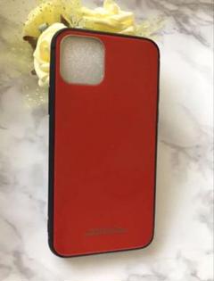 シンプル☆耐衝撃背面9Hガラスケース iPhone11ProMax レッド　赤