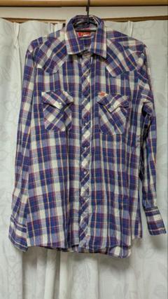 古着 80s ELY PLAINS チェックシャツ Mサイズ ブルー系