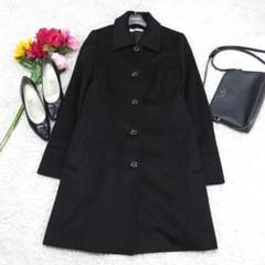 G6742*極上カシミヤ☆Aライン☆ロング☆コート☆黒ブラック☆Lのサムネイル