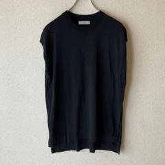 シンプルリブニットノースリーブ　トップス　ブラック　レーヨン　透け感　シースルー