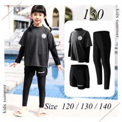 再入荷 キッズ フェイクレイヤード ラッシュガード 水着 女の子 3点 130