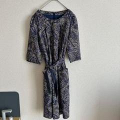 美品❣️7-IDconcept. ワンピース　M 総柄　膝丈　ベルト　５部袖