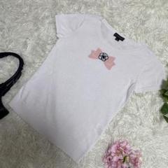極美品　クレイサス　サマーニット　半袖　白　リボンロゴ　麻　薄手　38 Mサイズ