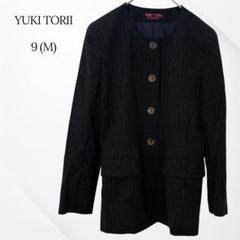 YUKI TORII ジャケット　ノーカラー　長袖　ストライプ　ネイビー　M