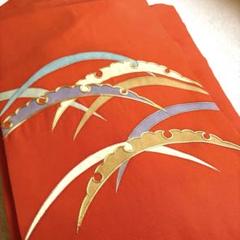 正絹オレンジ系雪輪露芝★塩瀬名古屋帯 正絹オレンジ系雪輪露芝☆塩瀬名古屋帯