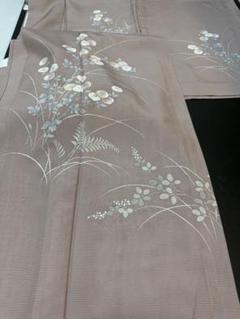 【極美品】夏物 京都老舗銘店「ゑり善」「絽縮緬」紺鼠色「絣文様 市松縞流し文様」 極美品】夏物 京都老舗銘店「ゑり善」「絽縮緬」紺鼠色「絣文様