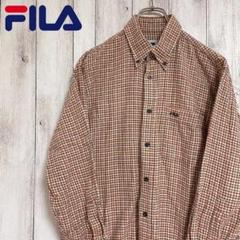 【FILA】フィラ(M) 希少 BDシャツ チェックシャツ 刺繍ロゴ 綿100%
