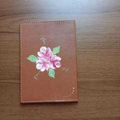 手描き　お薬手帳ケース 茶色　薔薇シリーズ