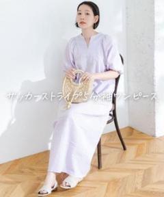 □美品◆ロッソ◆F by ROSSO サッカーストライプ5分袖ワンピース