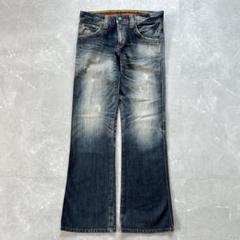Archive 00s ダブルウエスト レースアップ　フレアデニム y2k v 00s Y2K 両面フラワー柄刺繍 ラインストーン センタープレス