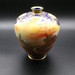【美品】オールドノリタケ コバルト地 金盛り 薔薇紋 花瓶 メープルリーフ オールドノリタケ カントリーロード コバルト 金盛りジュール