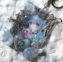 デコトレカケース　キーホルダー　天使　ゆめかわ　水色　透明　リボン　ハート