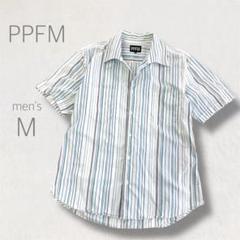 PPFM ストライプ 半袖シャツ M ホワイト カジュアル 夏物 爽やか お洒落