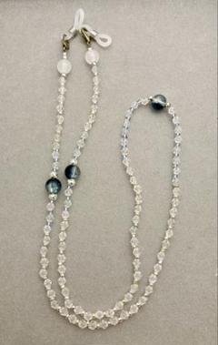 ハンドメイド　眼鏡ストラップ　透明と青（細）