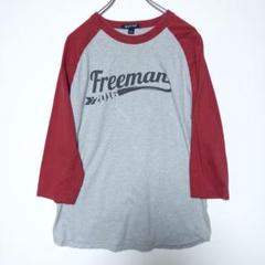 Lサイズ ラグラン七分袖Tシャツ グレー×赤 Freeman Sport-Tek