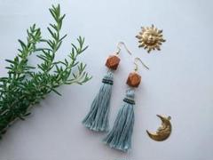 夏色 くすみブルー タッセル ピアス イヤリング