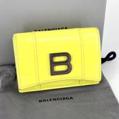 美品 バレンシアガ 三つ折り財布 アワーグラス Bロゴ レザー グレー BALENCIAGA バレンシアガ B. HOURGLASS MINI 三つ折り 財布