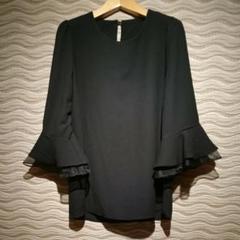 七分袖デザインブラウス 黒