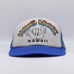 HAWAII ハワイ シャカサイン メッシュ キャップ プリント 古着 ブルー