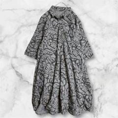 2401 コーラル ロングシャツワンピース 総柄 花柄フリーサイズ グレー