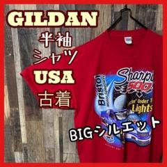 ギルダン レッド プリント レース 車 イベント メンズ 2XL 半袖 Tシャツ