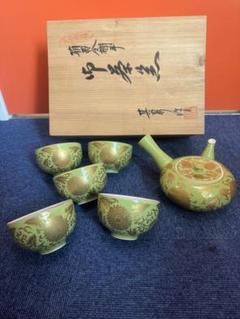 1800  希少　其泉　萌黄金欄手 茶器セット　急須1客　湯呑5客　金彩 1800 希少其泉萌黄金欄手 茶器セット急須1客湯呑5客金彩