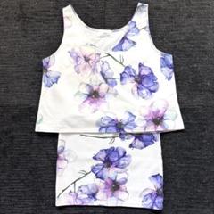 k1572　デイジーラウンジ【F】白 紫 花柄 ミニスカート セットアップ 春夏