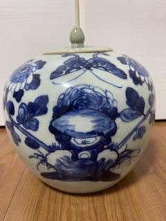◇◆中国美術　焼き物　蓋壺　陶器　青花　花瓶　縁起物蝶々　花生　染付き ◇◇中国美術焼き物蓋壺陶器青花花瓶縁起物蝶々花生染付き