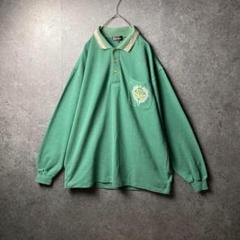vintage shirt 長袖ポロシャツ　緑　襟　ライン　刺繍　大きいサイズ
