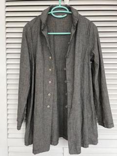 美品☆パラス パレス M コットン シャツ 長袖 バンドカラー チェック 青緑 水陸両用・撥水】【PAIRMANON STREET】総柄 シャツ ショート