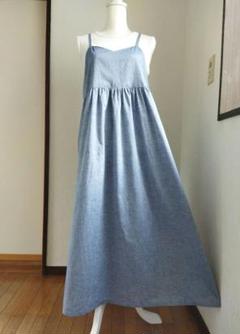 さらり♪播州織シャンブレー　ロングキャミソールワンピース　M〜Ｌ　ハンドメイド