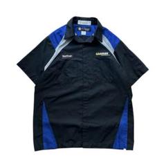 00’s Uni Weave S/S ワークシャツ XL ブラック 企業ワッペン
