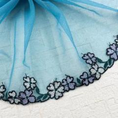 S1303【6.3m】花柄刺繍チュールレース生地　ミドリ