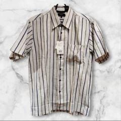 【新品】LORDY 麻混ストライプ半袖シャツ Lサイズ ウォッシャブル サマーのサムネイル