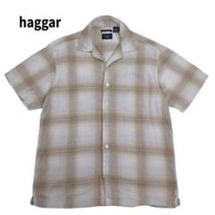 haggar オープンカラー オンブレ チェック シャツ 半袖 リネン レーヨン