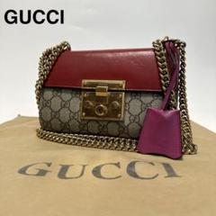 q81【極美品】グッチ　GGスプリーム レザー　パドロック　チェーン　ショルダー