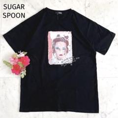 シュガースプーン プリントTシャツ ブラック オーバーシルエット パール y2k