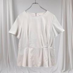自由区 ペプラムブラウス 白 38 上品 夏用 きれいめ オフィス 通勤コーデ